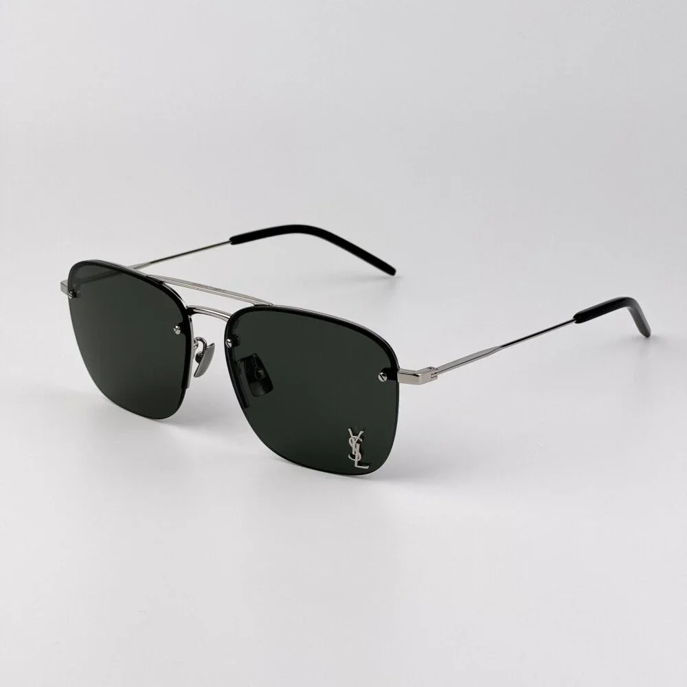 Saint Laurent SL309M 002 Pilot Sunglasses – Silver Frame with Grey Lenses - Picture 6 of 12